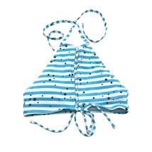 Aerie Stars and Stripes Lace Up Front Bikini Top High Neck Blue White S - $14.49