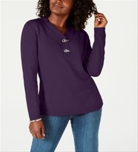 Karen Scott Womens Petite PS Purple Hardware Henley V Neck Sweater NWT AM54 - £15.61 GBP