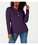 Karen Scott Womens Petite PS Purple Hardware Henley V Neck Sweater NWT AM54 - £15.47 GBP