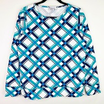 Kim Rogers Plaid Blue White Sweatshirt Shirt Top Size Medium M Womens - $6.92