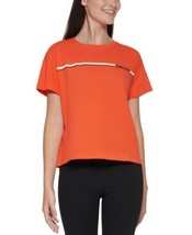 DKNY Womens Cotton Logo-Stripe Cropped T-Shirt Color Mandarin Size X-Large - £35.26 GBP