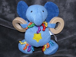 Sassy Developmental Baby Toy Stuffed Plush Blue Elephant Wood Wooden Crinkle - $24.74