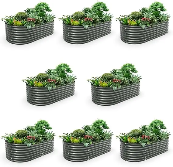 A ANLEOLIFE 2 Set 8X4X2 ft Galvanized Raised Garden Bed Kit Oval 0308 grey - $2,881.94 CAD
