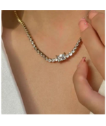 18K Gold plated brass Emerald CZ diamond Tennis chain choker necklace women - $48.54 CAD