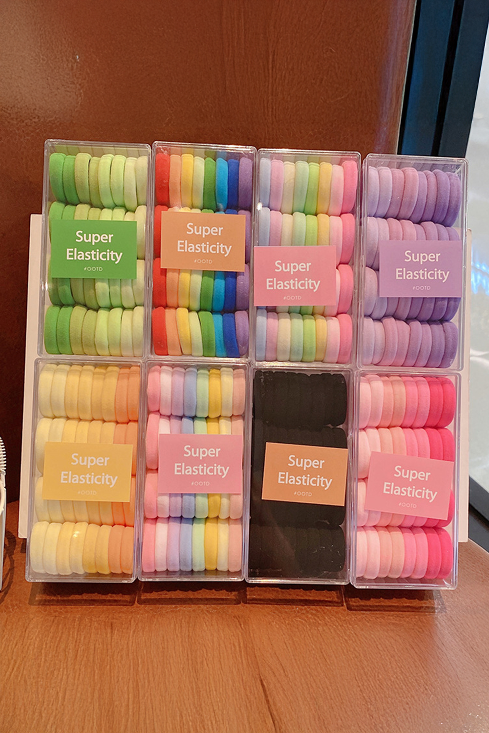 Pink 32 pcs/box Rainbow Color Elastic Ponytail Hair Tie - $4.11