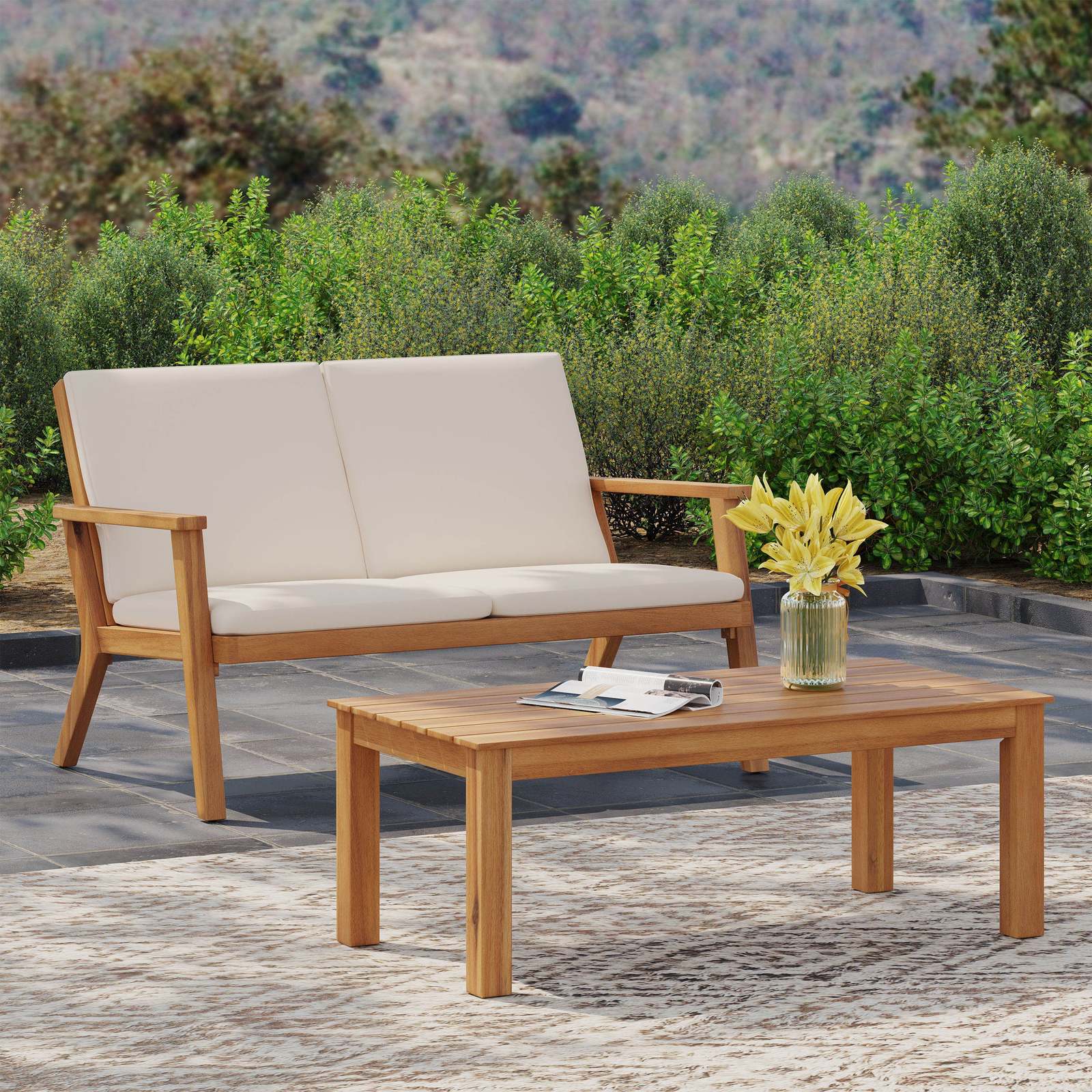 Acacia Wood Patio Set: Loveseat &amp; Coffee Table - $332.99