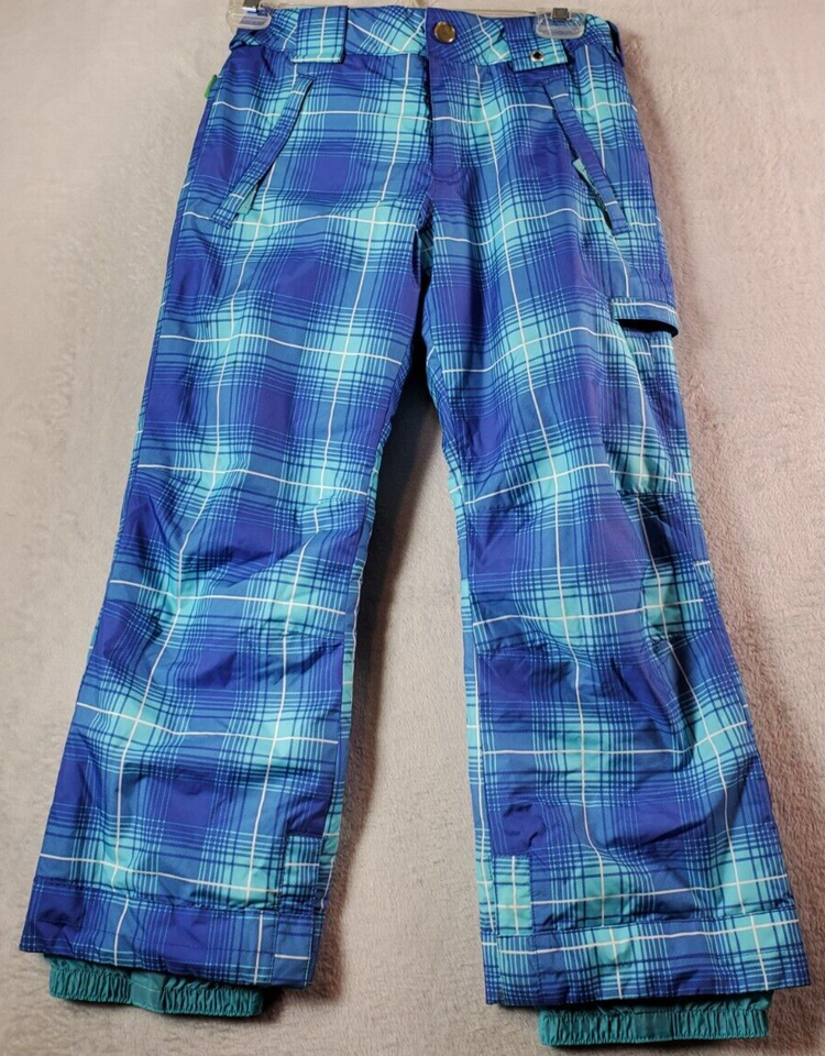 Burton Snow Pants Unisex Size Medium Blue Plaid 100% Polyester Pocket Flat Front - $24.45