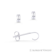 Double-Line Half-Hoop Stud Earrings w/ Push-Backs in Genuine 925 Sterling Silver - £11.55 GBP