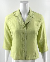 Talbots Irish Linen Top Size 8 Petite Lime Green Button Up Blouse 3/4 Sleeve - £26.29 GBP