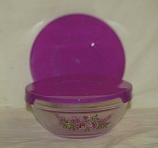 Nesting Glass Food Saver or Mixing Bowl w Purple Flowers Heat Resistant ... - $16.82