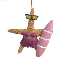 Girl Starfish w/SURFBOARD Resin 4.25&quot; Coastal Nautical Christmas Ornament - £9.49 GBP