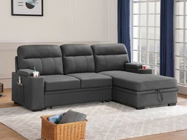 Seia Contemporary Sleeper Sectional Sofa Chaise in Gray Polished Microfiber - £852.55 GBP