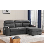 Seia Contemporary Sleeper Sectional Sofa Chaise in Gray Polished Microfiber - £836.69 GBP