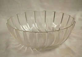 Vintage Clear Glass Swirl Wavy Ribbed Fruit Bowl Dish 9-1/4&quot; Unknown Mak... - £23.34 GBP