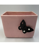 Vintage McCoy Jeweled Line Pink Planter With Black Butterfly READ - £54.92 GBP