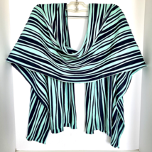 Undulating Turquoise Navy Blue Knit Polyester Ragged Edge Scarf Wrap 62x18in - £11.95 GBP