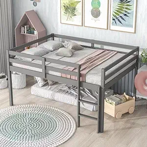 Full Loft Bed With Guard Rail &amp; Ladder,No Box Spring Needed,Easy Assembl... - £413.17 GBP