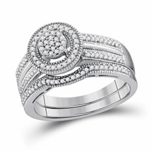 Sterling Silver Round Diamond Bridal Wedding Ring Band Set 1/3 Cttw - £193.97 GBP