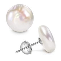 Women Big Baroque Button Pearl Earrings Freshwater Cultured Biwa Coin Pearls 925 - £15.88 GBP