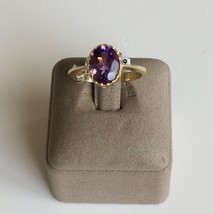 Women&#39;s Solitaire Ring Solid 14k Yellow Gold Natural Oval Purple Amethyst - £355.39 GBP