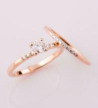 1.50CT Round Cut Diamond 14K Rose Gold Over Engagement Wedding Bridal Ring Set - £71.71 GBP