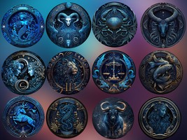 Zodiac Signs Mystical Midnight Bundle Clipart Aquarius Aries Cancer Capricorn Ge - £8.01 GBP