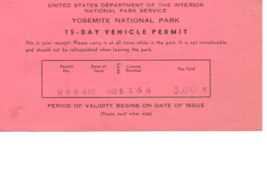 1962 Yosemite National Park Vehicle Permit California 1A - £9.16 GBP