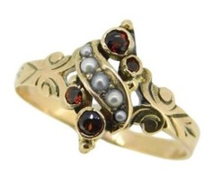 10k Yellow Gold Victorian Garnet and Seed Pearl Ring (#J4695) - £354.95 GBP
