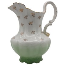 Vtg The Goodwin Pottery Co Semi-Porcelain White Green Gold Trim Pitcher READ** - £33.08 GBP