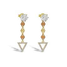 Triangle Open Drop Dangle Stud Earrings Real 14k Yellow Rose Gold - £327.10 GBP