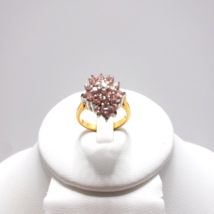 Gold and SilveTone Ring Pink Clear Glass Cubic Zirconia Cocktail Unmarke... - $52.25