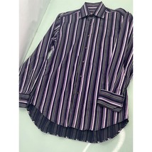 Etro Men Shirt Purple Black Striped Button Up Long Sleeve Size 39 Medium M - £23.44 GBP