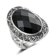 020 new vintage big black oval stone rings for women tibetan silver boho ethnic wedding thumb200