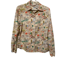 White Stag Womens Button Front Shirt Multicolor Cityscape Size Medium - £9.69 GBP