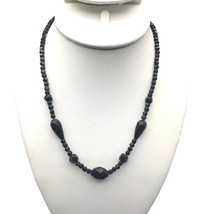 Antique Czech Glass Black Beads, French Jet Beaded Strand Flapper Necklace - $86.11