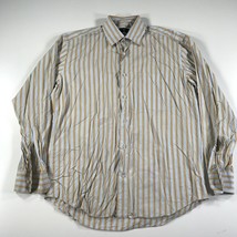 Corneliani Shirt Mens 16 41 Blue Yellow Striped Button Down Cotton Long ... - $31.78