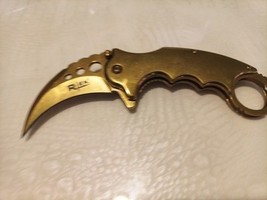 Karambit Folding Knife Gold Color Handle Tactical Pocket Clip - $17.59