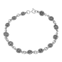 Cute and Trendy Chain of Summer Sunflowers Sterling Silver Floral Charm Bracelet - £25.04 GBP