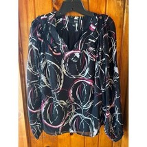 Abstract Circle Print Long Sleeve Blouse Black Pink White Casual Top Size M - $25.00