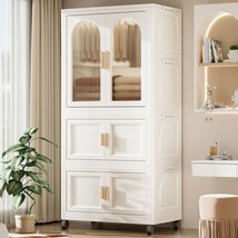 25.59&quot; Wide Folding Wardrobe with Magnetic Door, Wheels, and Hangers - $163.59