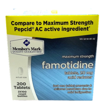 Member&#39;s Mark Maximum Strength 20mg Famotidine Acid Reducer 200 Tablets ... - $15.61