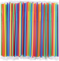 Individually Wrapped, 300 Pcs Colorful Flexible Plastic Straws 10.2&quot;, 0.23&#39;&#39; Dia - £10.62 GBP