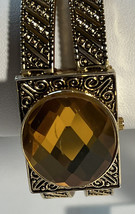 Wristwatch P,O,V,  Quartz Gold T Locket Light Amber Cuff Bracelet New Ba... - $14.31