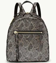 Fossil Megan Silver Metallic Black Leather Backpack ZB7861043 NWT Python $168 FS - £67.24 GBP