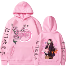 Pink Demon Slayer Kamado Nezuko Oversized Hoodie – Harajuku Anime Pullover - £19.32 GBP