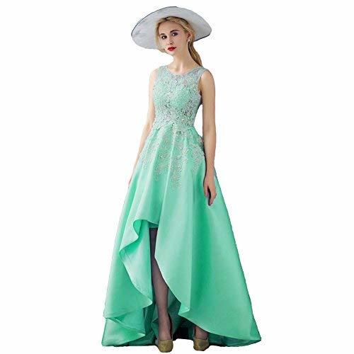 Kivary Women Beaded Lace High Low Sheer Top Prom Homecoming Formal Dress Mint US