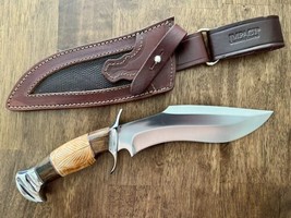 IMPACT CUTLERY NEW CUSTOM KNIFE BONE WOOD HANDLE WITH CUSTOM LEATHER SHEATH - $116.88