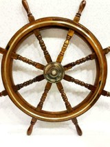Steering Wooden Ship Wheel  36&quot; Nautical Marine Brass Ring Pirate Captai... - £145.82 GBP
