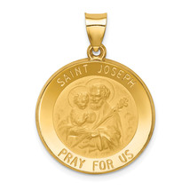 14k Polished and Satin Hollow St Joseph Medal Round Pendant XR1341 - $564.57