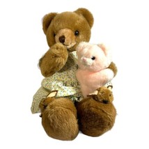 Schmid Musical Jointed Teddy Bear w/ pink Baby by Fraser Gordon Brahms Lullaby - $37.39